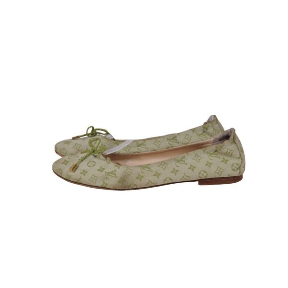 Louis Vuitton Womens Ballet Flats US 7 EU 36.5 Green Mini Lin Monogram Slippers - Picture 4 of 10